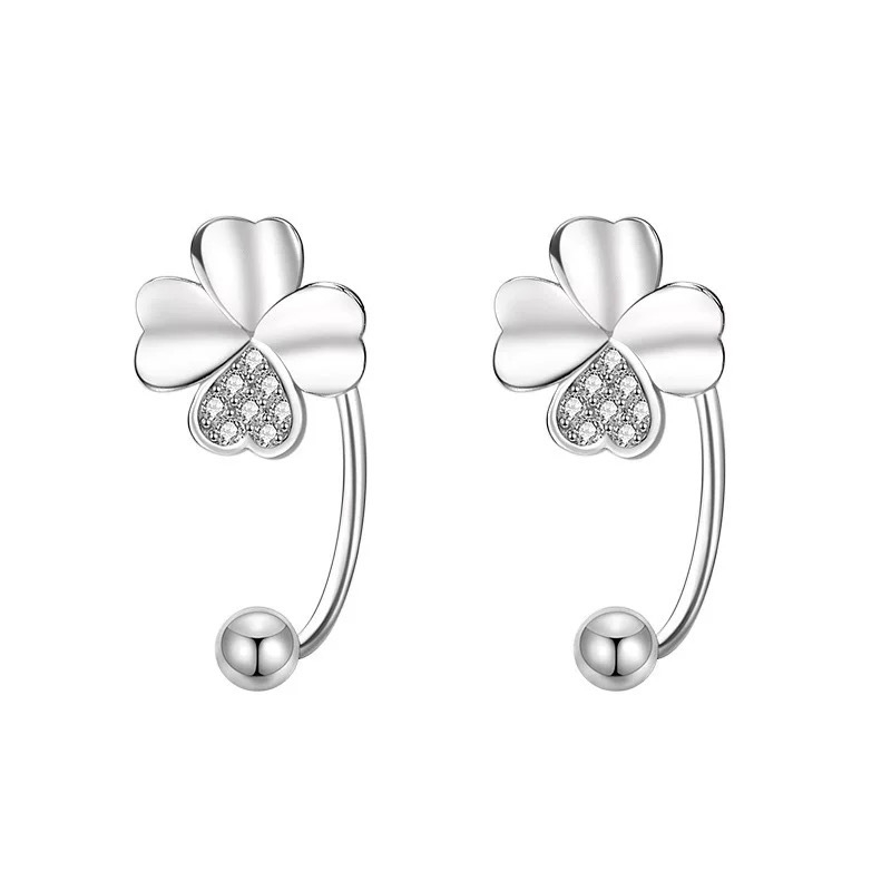 925 ασημένια σκουλαρίκια με τετράφυλλο φύλλο για γυναίκες – φυσικό στυλ, φρέσκο και γλυκό