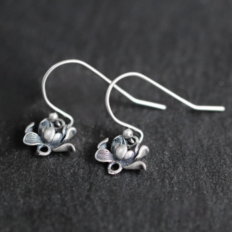 925 Ασημένια σκουλαρίκια με μοτίβο λωτού – εθνοτικό στυλ, λογοτεχνικό ρετρό, για γυναίκες
