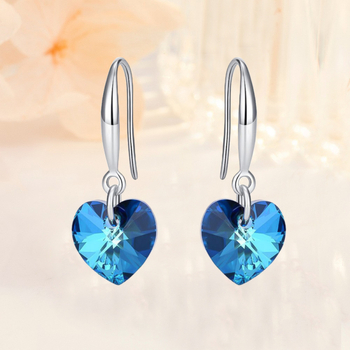 Σκουλαρίκια με γάντζο για το αυτί, σε σχήμα καρδιάς, μοτίβο Ocean Heart, 925 Ασήμι, για γυναίκες