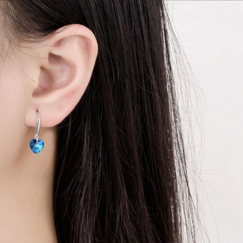 Σκουλαρίκια με γάντζο για το αυτί, σε σχήμα καρδιάς, μοτίβο Ocean Heart, 925 Ασήμι, για γυναίκες