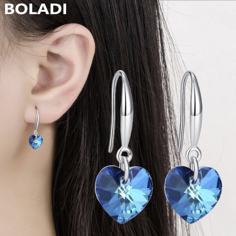 Σκουλαρίκια με γάντζο για το αυτί, σε σχήμα καρδιάς, μοτίβο Ocean Heart, 925 Ασήμι, για γυναίκες