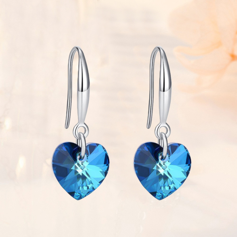 Σκουλαρίκια με γάντζο για το αυτί, σε σχήμα καρδιάς, μοτίβο Ocean Heart, 925 Ασήμι, για γυναίκες