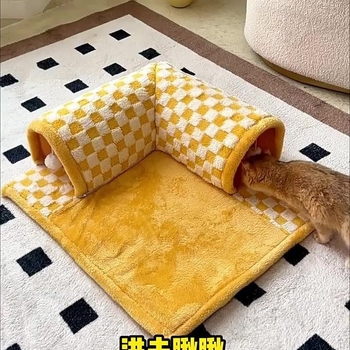 Cuib pentru pisici și câini cu tunel-labirint și grotă — cald pe tot timpul anului, lavabil, instalare ușoară, material: pânză