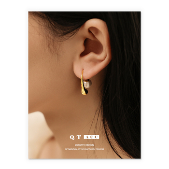 Обици от месинг с геометричен ретро стил, електроплакирано 18K злато, медна ушна кука