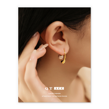 Обици от месинг с геометричен ретро стил, електроплакирано 18K злато, медна ушна кука