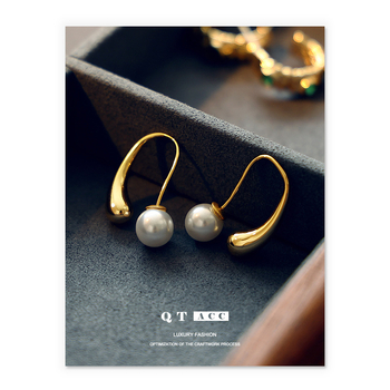 Обици от месинг с геометричен ретро стил, електроплакирано 18K злато, медна ушна кука