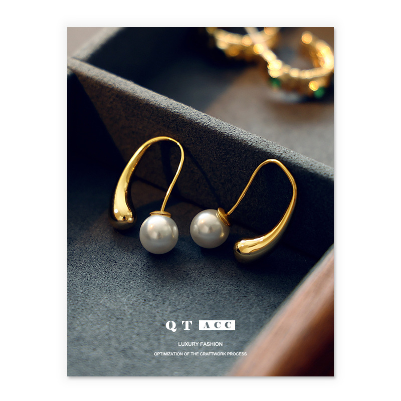 Обици от месинг с геометричен ретро стил, електроплакирано 18K злато, медна ушна кука