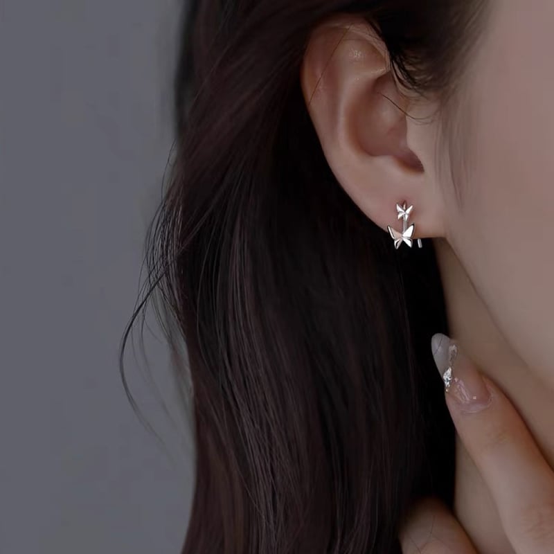 S999 Ασημένια πεταλούδα – 3D σχέδιο, ελαφρύς πολυτελής στυλ γυναικείων σκουλαριών με γάντζους