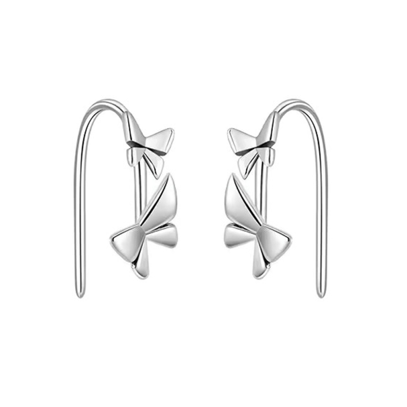 S999 Ασημένια πεταλούδα – 3D σχέδιο, ελαφρύς πολυτελής στυλ γυναικείων σκουλαριών με γάντζους