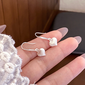 Καρδιά σκουλαρίκια με γάντζο από ασήμι S925, βουρτσισμένη επιφάνεια, για γυναίκες