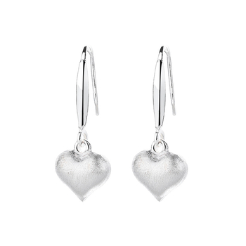 Καρδιά σκουλαρίκια με γάντζο από ασήμι S925, βουρτσισμένη επιφάνεια, για γυναίκες
