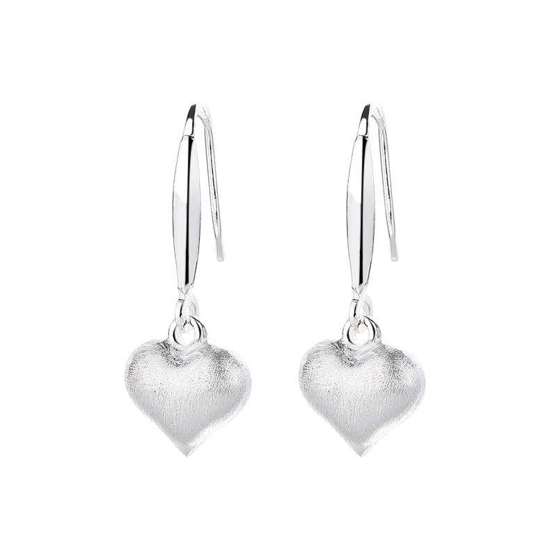 Καρδιά σκουλαρίκια με γάντζο από ασήμι S925, βουρτσισμένη επιφάνεια, για γυναίκες