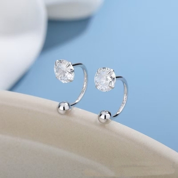 Σκουλαρίκια με U-σχήματος γάντζο για το αυτί, S925 Ασήμι, ζιρκόν 3/4/5 mm, στυλ Νέο Κινέζικο στυλ