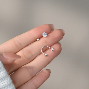 Σκουλαρίκια με U-σχήματος γάντζο για το αυτί, S925 Ασήμι, ζιρκόν 3/4/5 mm, στυλ Νέο Κινέζικο στυλ