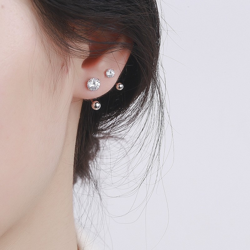 Σκουλαρίκια με U-σχήματος γάντζο για το αυτί, S925 Ασήμι, ζιρκόν 3/4/5 mm, στυλ Νέο Κινέζικο στυλ