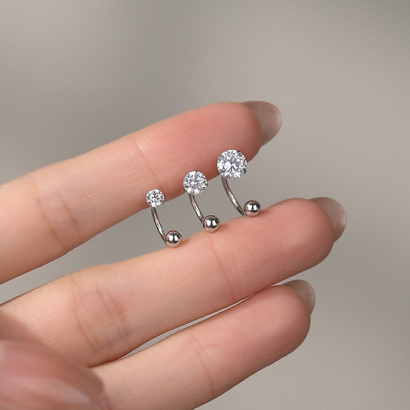 Σκουλαρίκια με U-σχήματος γάντζο για το αυτί, S925 Ασήμι, ζιρκόν 3/4/5 mm, στυλ Νέο Κινέζικο στυλ