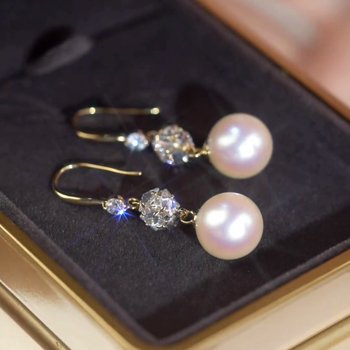 Σκουλαρίκια με γάντζο για το αυτί: μακριά κρεμαστά, στρας και μαργαριτάρι, γεωμετρικό στυλ διαδικτυακής μόδας (Copper • E5296 • Καλοκαίρι 2025)