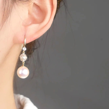 Σκουλαρίκια με γάντζο για το αυτί: μακριά κρεμαστά, στρας και μαργαριτάρι, γεωμετρικό στυλ διαδικτυακής μόδας (Copper • E5296 • Καλοκαίρι 2025)