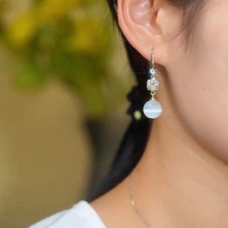 Σκουλαρίκια με γάντζο για το αυτί: μακριά κρεμαστά, στρας και μαργαριτάρι, γεωμετρικό στυλ διαδικτυακής μόδας (Copper • E5296 • Καλοκαίρι 2025)