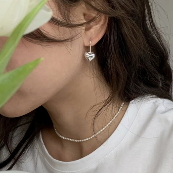 Σκουλαρίκια από ασημένια 925 σε σχήμα καρδιάς για γυναίκες, 2,3 g, στυλ Net Red Wind