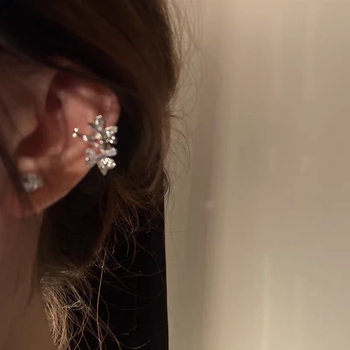 Медна ушна клипче с флорална текстура, корейски стил, електроплатирано, за жени