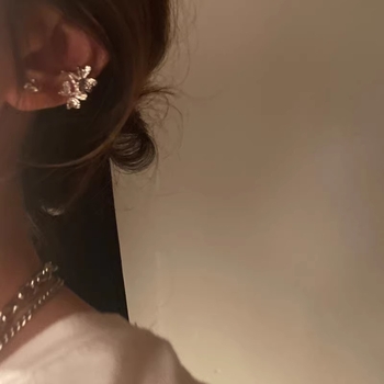 Медна ушна клипче с флорална текстура, корейски стил, електроплатирано, за жени