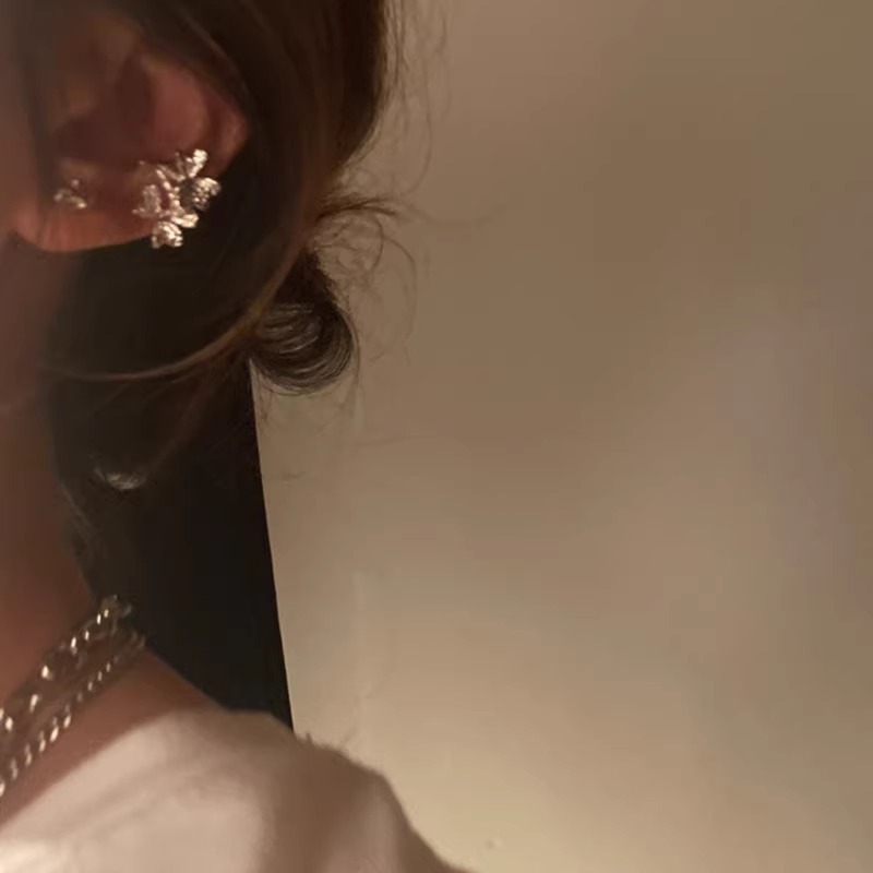 Медна ушна клипче с флорална текстура, корейски стил, електроплатирано, за жени