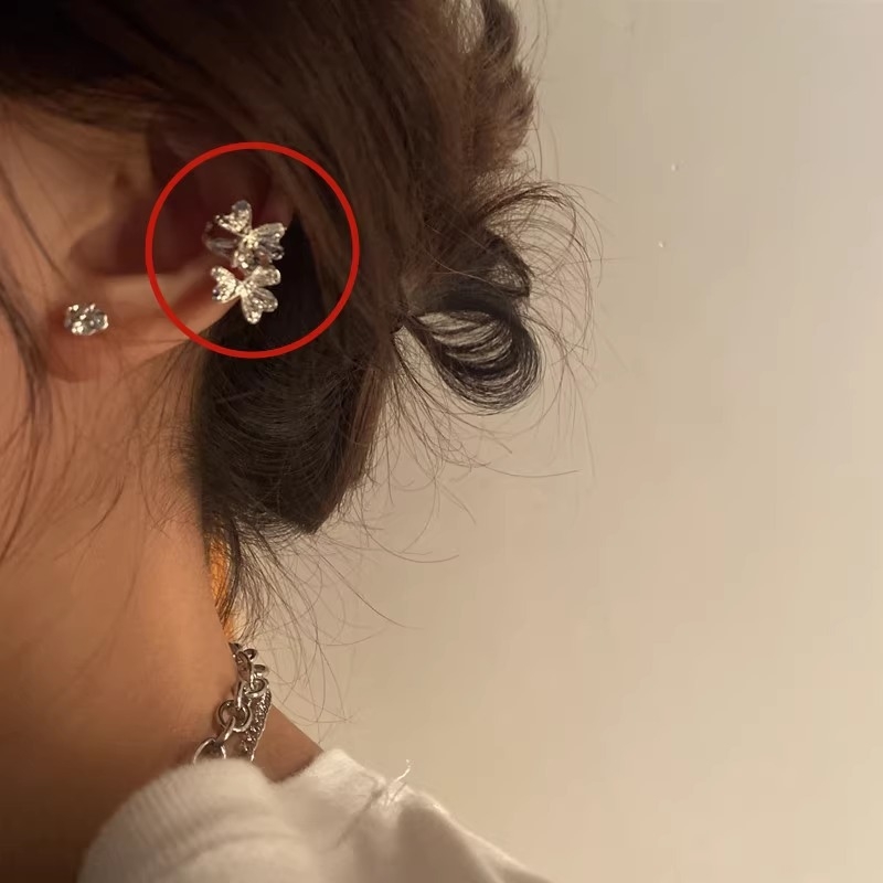 Медна ушна клипче с флорална текстура, корейски стил, електроплатирано, за жени