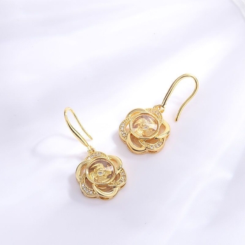 Cercei cu cârlig rotativ pentru urechi — floral, din cupru, placare electrolitică, stil Vânt Național, pentru femei