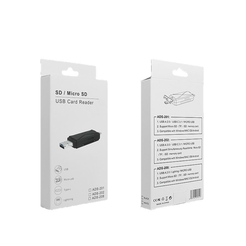 Cititor OTG de carduri SD/TF, USB 2.0 și USB-C, portabil, ABS plastic