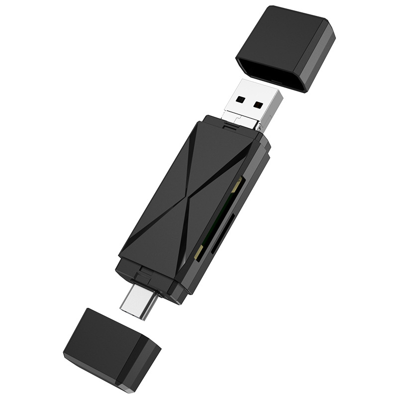 Cititor OTG de carduri SD/TF, USB 2.0 și USB-C, portabil, ABS plastic