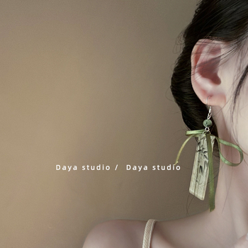 Ακρυλικά σκουλαρίκια με σχήμα φιόγκου και γεωμετρικό σχέδιο, κορεατικό στιλ, για γυναίκες, άνοιξη 2025