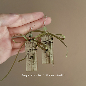 Ακρυλικά σκουλαρίκια με σχήμα φιόγκου και γεωμετρικό σχέδιο, κορεατικό στιλ, για γυναίκες, άνοιξη 2025