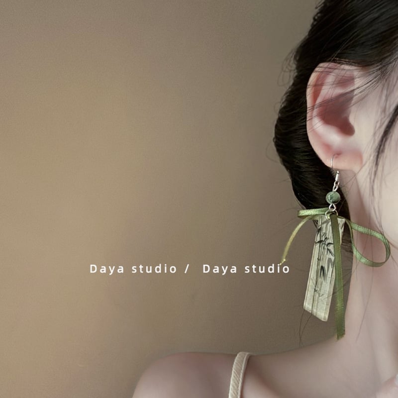 Ακρυλικά σκουλαρίκια με σχήμα φιόγκου και γεωμετρικό σχέδιο, κορεατικό στιλ, για γυναίκες, άνοιξη 2025