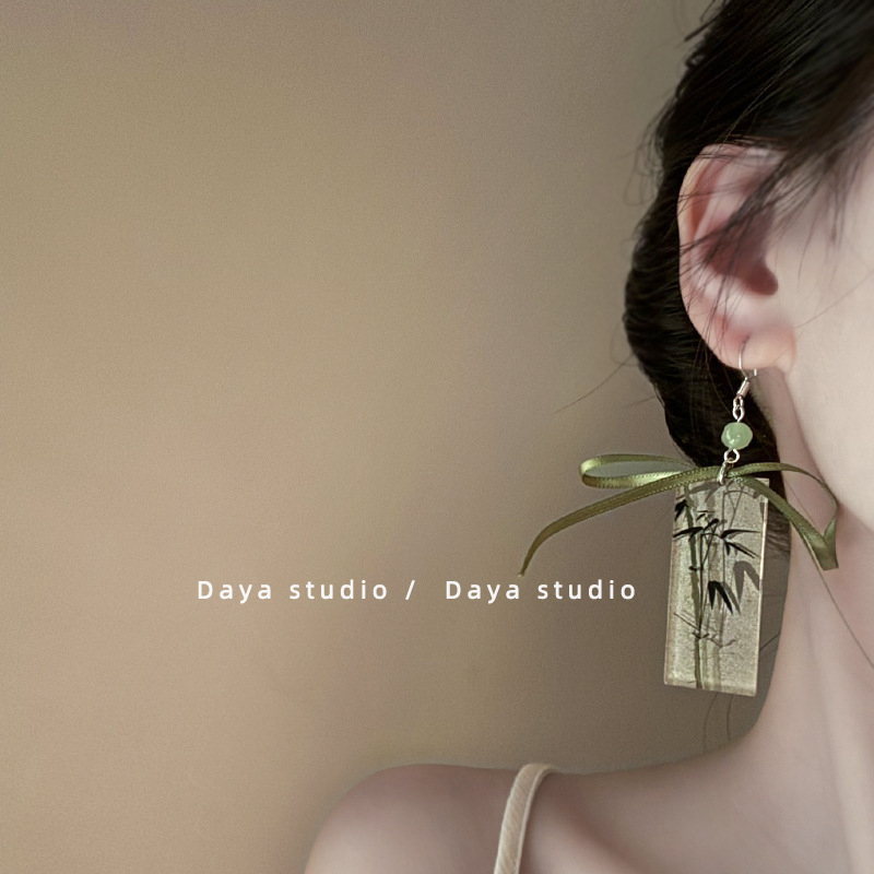 Ακρυλικά σκουλαρίκια με σχήμα φιόγκου και γεωμετρικό σχέδιο, κορεατικό στιλ, για γυναίκες, άνοιξη 2025