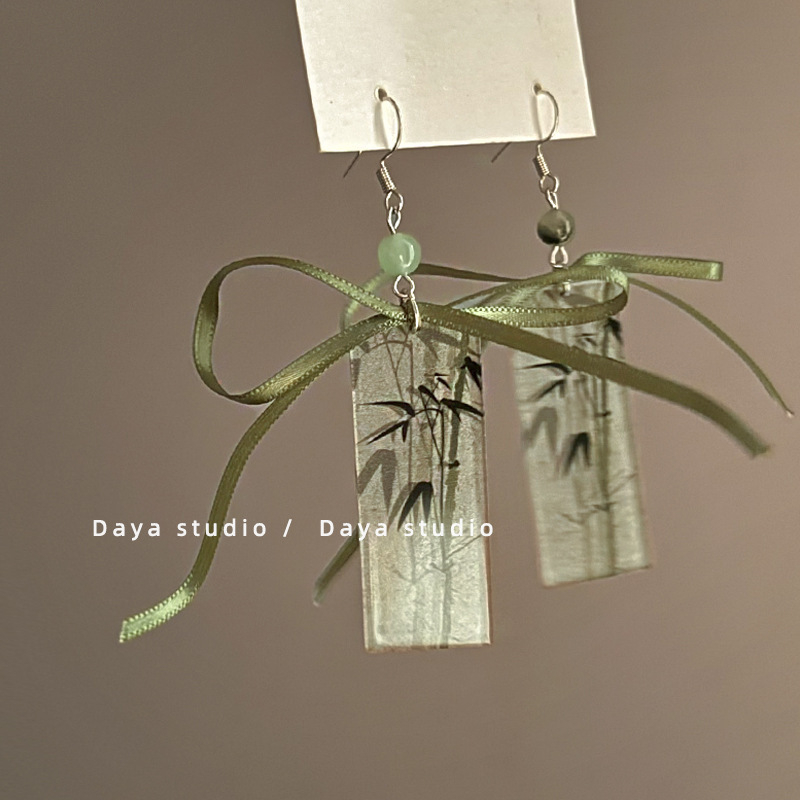 Ακρυλικά σκουλαρίκια με σχήμα φιόγκου και γεωμετρικό σχέδιο, κορεατικό στιλ, για γυναίκες, άνοιξη 2025