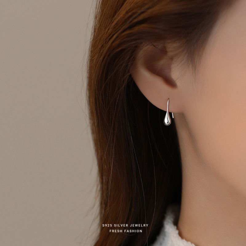 Σκουλαρίκια από ασήμι 925 – σκουλαρίκια σε σχήμα σταγόνας νερού, μινιμαλιστικά γεωμετρικά U-σχήματος για γυναίκες, Yun xiaoshu