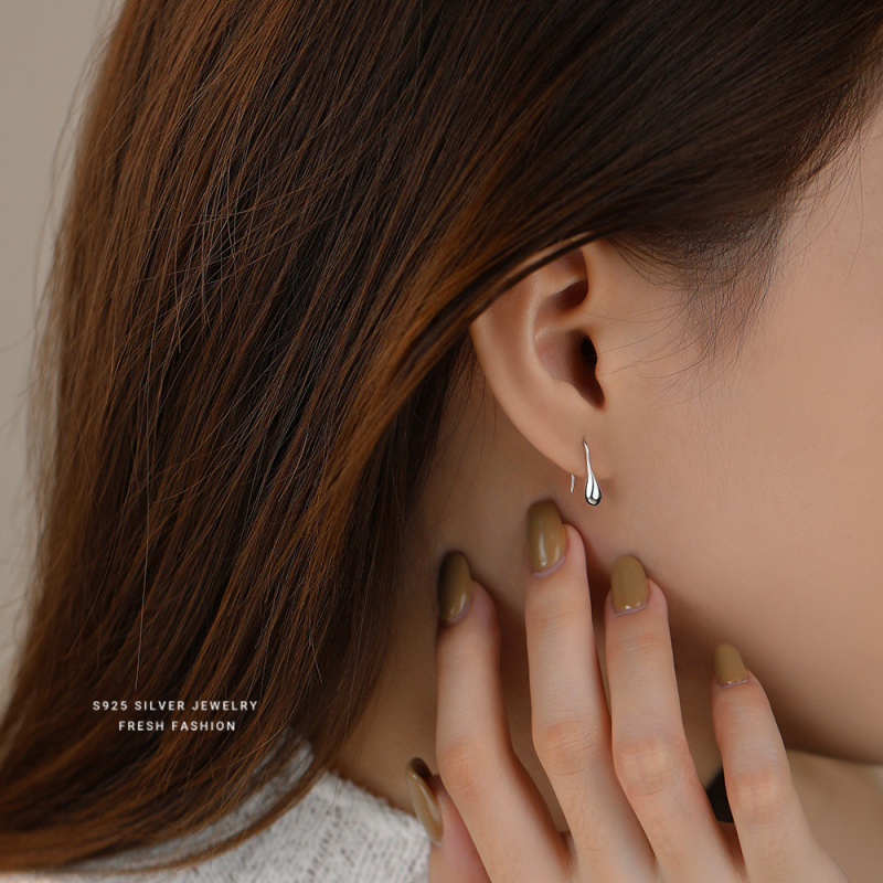 Σκουλαρίκια από ασήμι 925 – σκουλαρίκια σε σχήμα σταγόνας νερού, μινιμαλιστικά γεωμετρικά U-σχήματος για γυναίκες, Yun xiaoshu