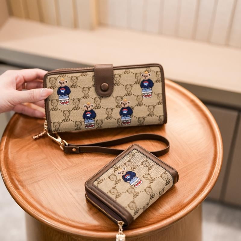 Ženski platneni preklopni novčanik u korejskom stilu s crtanim medvjedom, 1 preklop, podstava od umjetne kože, otporan na habanje