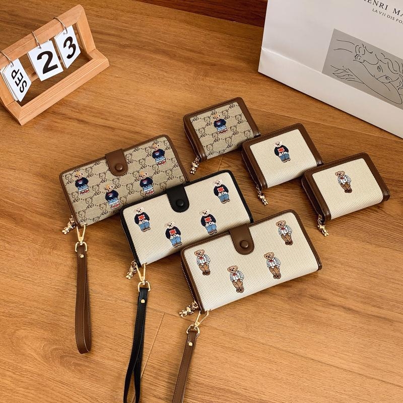 Ženski platneni preklopni novčanik u korejskom stilu s crtanim medvjedom, 1 preklop, podstava od umjetne kože, otporan na habanje