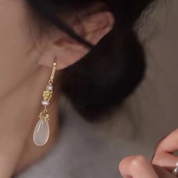 Геометрични обеци с изкуствени перли, нов китайски стил, лято 2024, произход Йиву, за жени