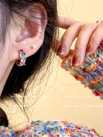 Медни обеци с циркони, U-образен дизайн, обков за ухо, дамски стил