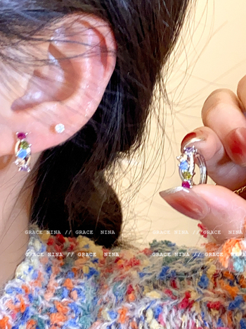 Медни обеци с циркони, U-образен дизайн, обков за ухо, дамски стил