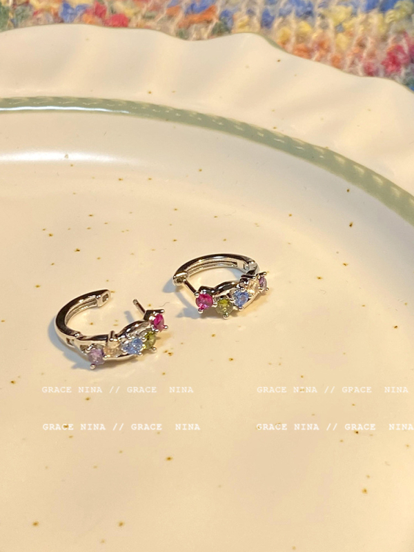 Медни обеци с циркони, U-образен дизайн, обков за ухо, дамски стил