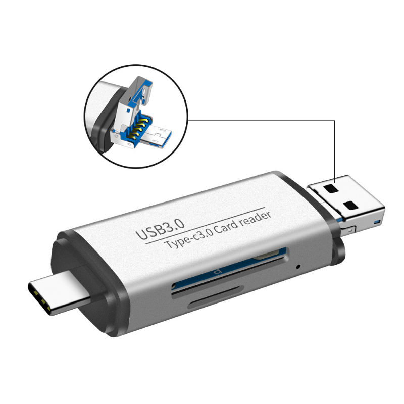 ADS-101 USB 3.0 višenamjenski čitač karata SD/TF, aluminijsko kućište, USB-C/USB/Micro USB priključci