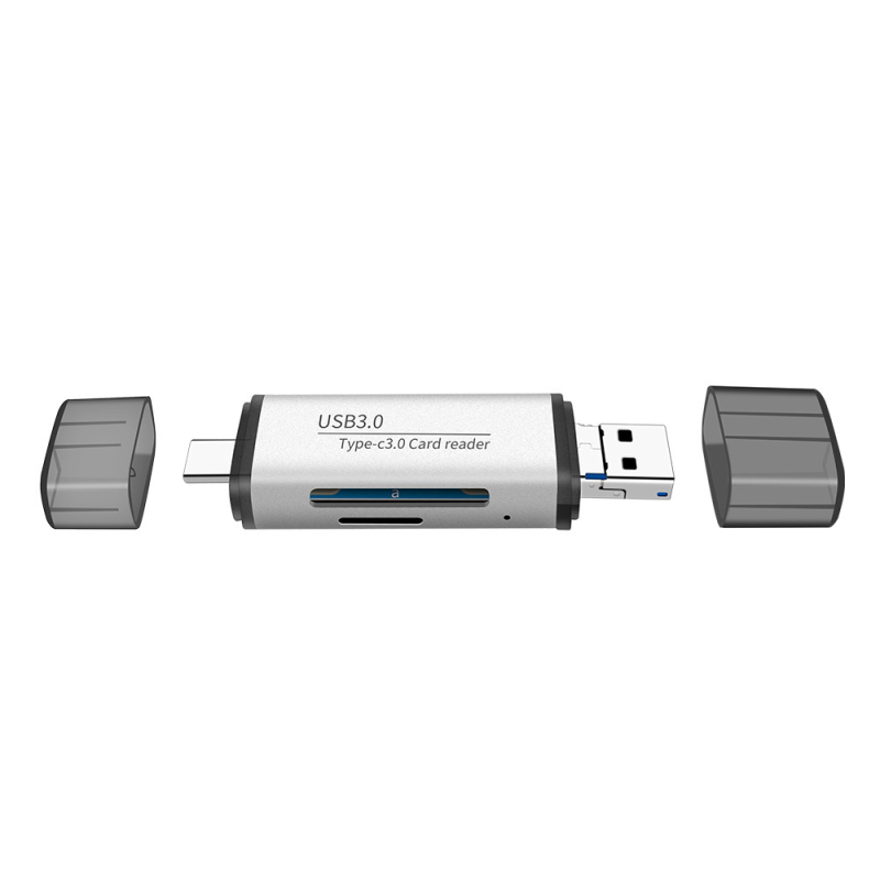 ADS-101 USB 3.0 višenamjenski čitač karata SD/TF, aluminijsko kućište, USB-C/USB/Micro USB priključci
