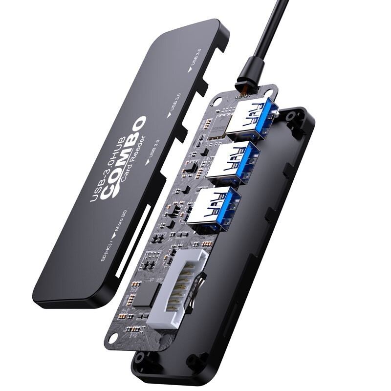 Pet u jedan USB hub s čitačem TF kartica, USB 1.1, ugrađen, plastičan