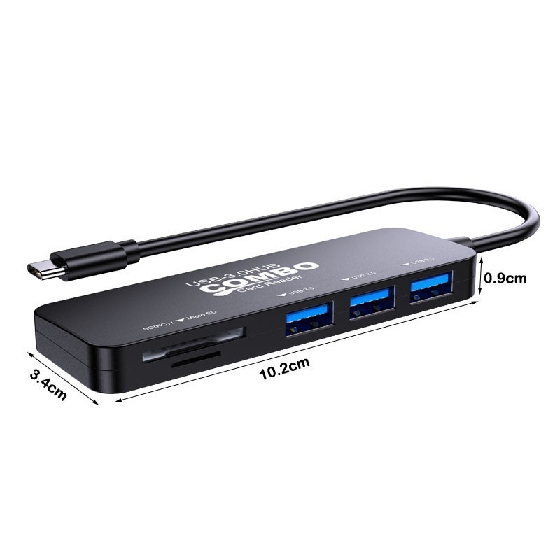 Pet u jedan USB hub s čitačem TF kartica, USB 1.1, ugrađen, plastičan