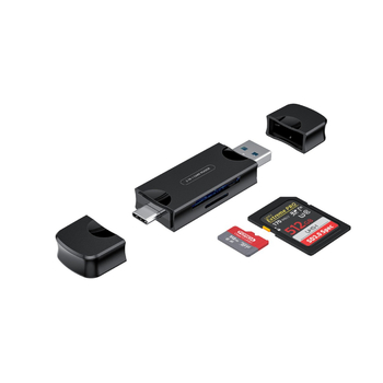 HYD-7068T USB A/C 3.0 Duálny čítač kariet pre SD/TF, SDHC/MMC Plus/MicroSD – externý, ABS plast