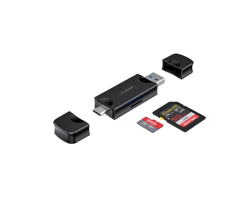 HYD-7068T USB A/C 3.0 Duálny čítač kariet pre SD/TF, SDHC/MMC Plus/MicroSD – externý, ABS plast